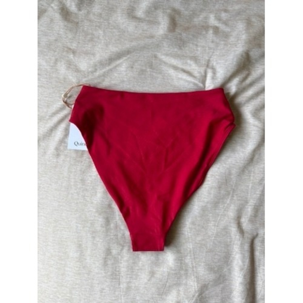 quince italian high-rise high-leg bikini bottom‎ in cherry red, women size small - Picture 4 of 5